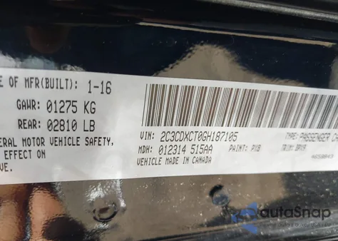 2016 Dodge Charger R/T from USA, damaged, VIN 2C3CDXCT0GH187105